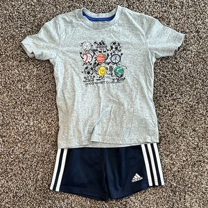 Adidas Gray 4T Graphic Tee with 3T Navy Athletic Shorts